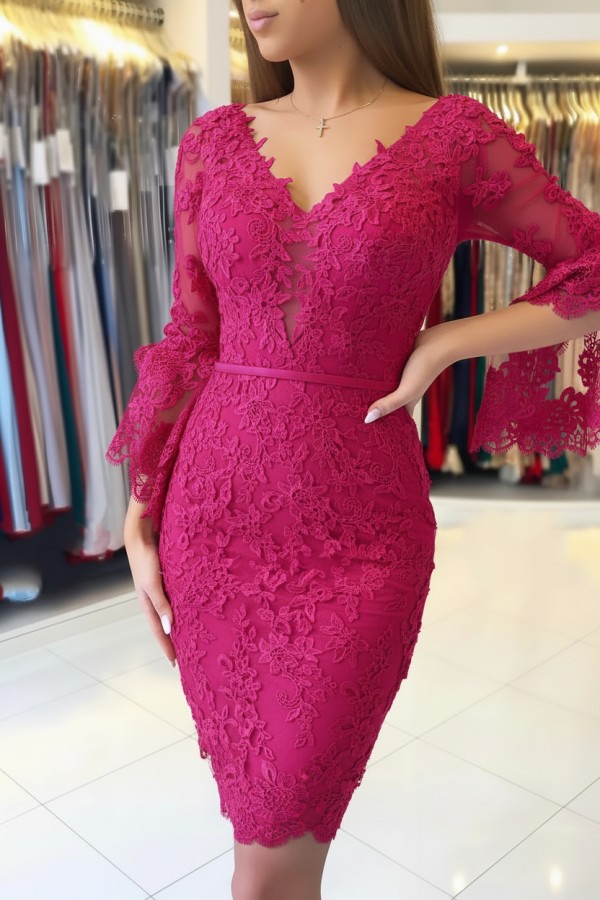 Elegante Purple Cocktailkleider Kurz | Spitze Abendkleider Mit Ärmel