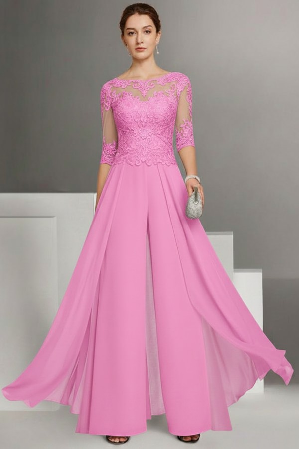 Festliche Hosenanzüge Lang | Chiffon Brautmutterkleider mit Ärmel