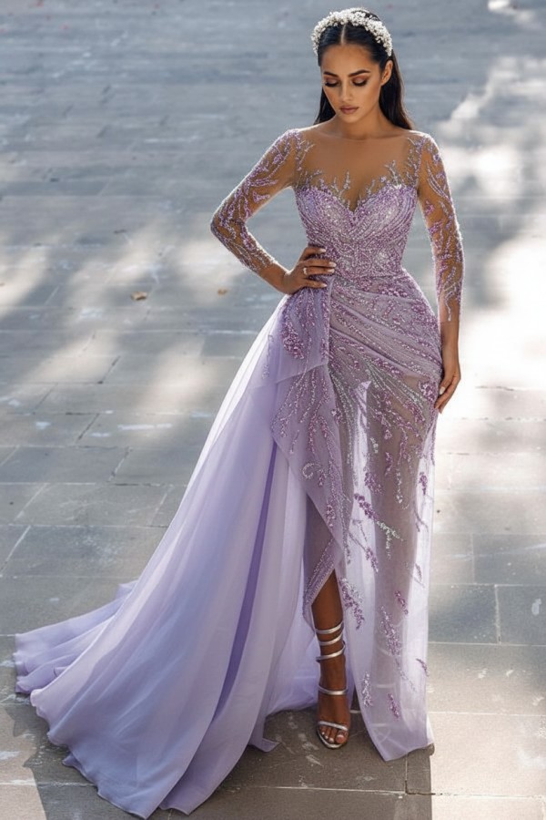 Elegante Abendkleider Lang Glitzer | Blaue Abiballkleider mit Ärmel