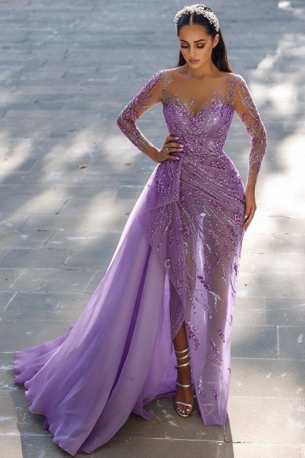Elegante Abendkleider Lang Glitzer | Blaue Abiballkleider mit Ärmel