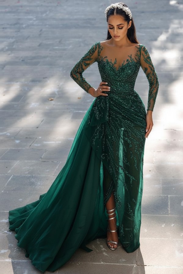 Elegante Abendkleider Lang Glitzer | Blaue Abiballkleider mit Ärmel
