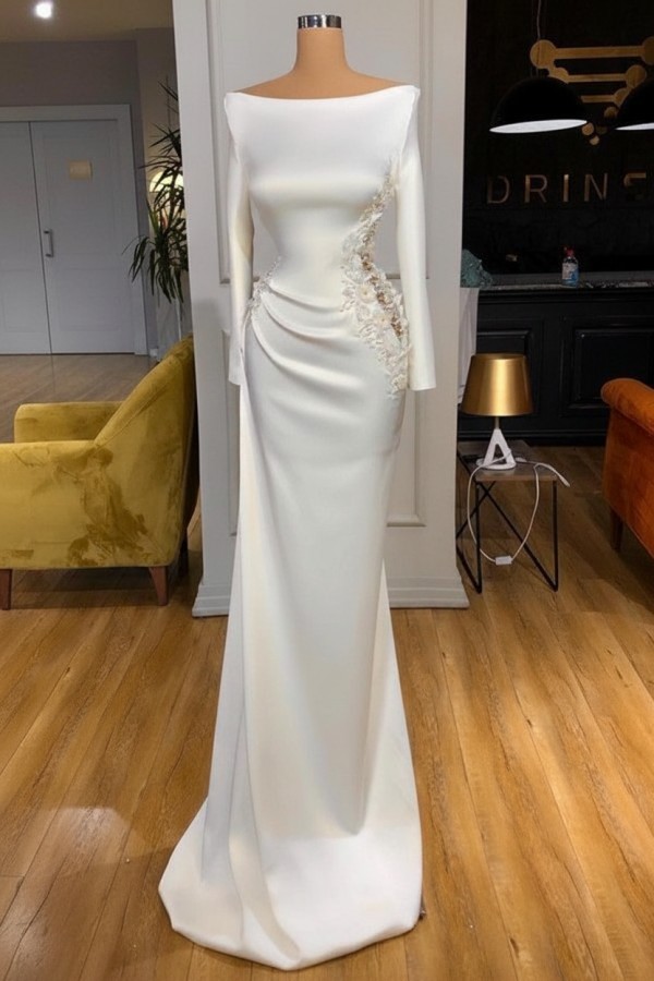 Elegante Abendkleider Lang Weiße Mit Ärmel Ballkleider Glitzer