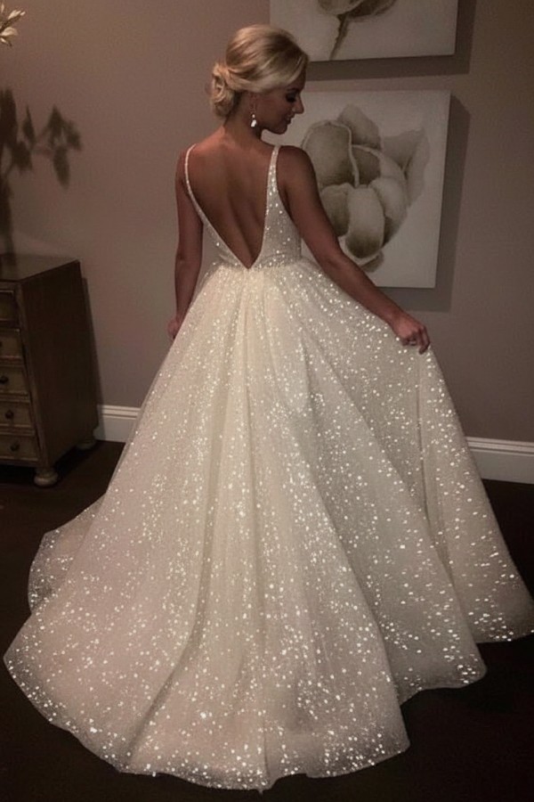 Elegante Abendkleider Lang Weiß Pailletten A Line Abiballkleider Günstig Online