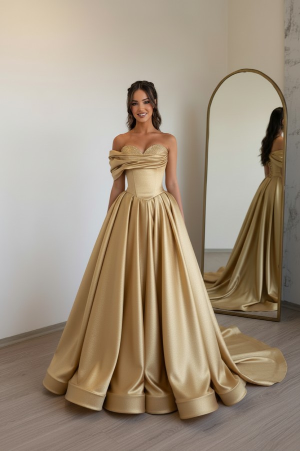 Champagnergold Ballkleid Lang Günstig Abendkleid Abendmoden Online