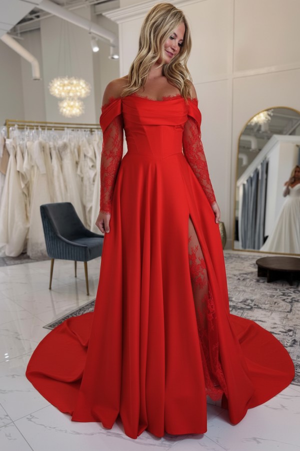 Schlichte Brautkleider mit Spitzen Ärmel A Linie Hochzeitskleider