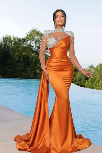 Designer Abendkleider Lang Grün | Abiballkleider mit Ärmel