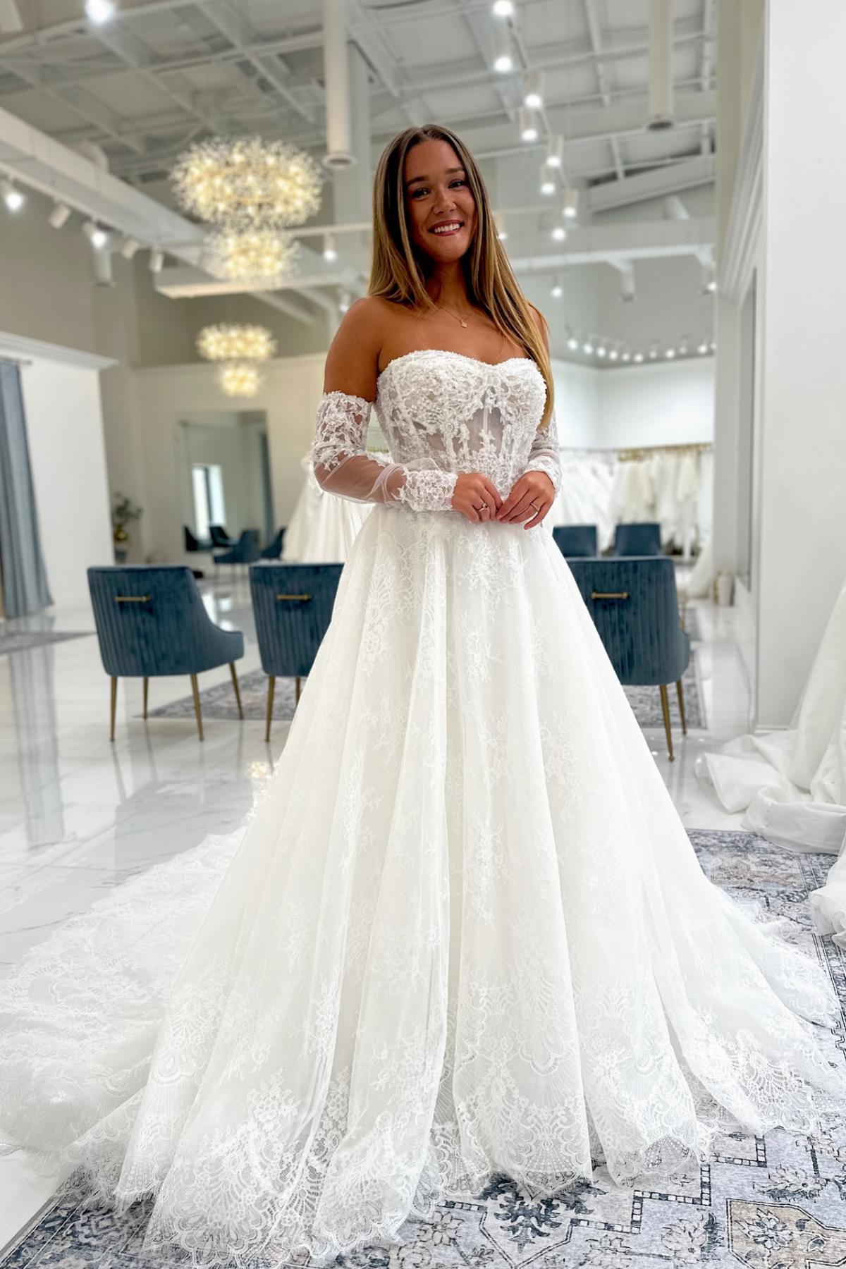 Boho Hochzeitskleider A linie Spitze Brautkleider Brautmoden Online