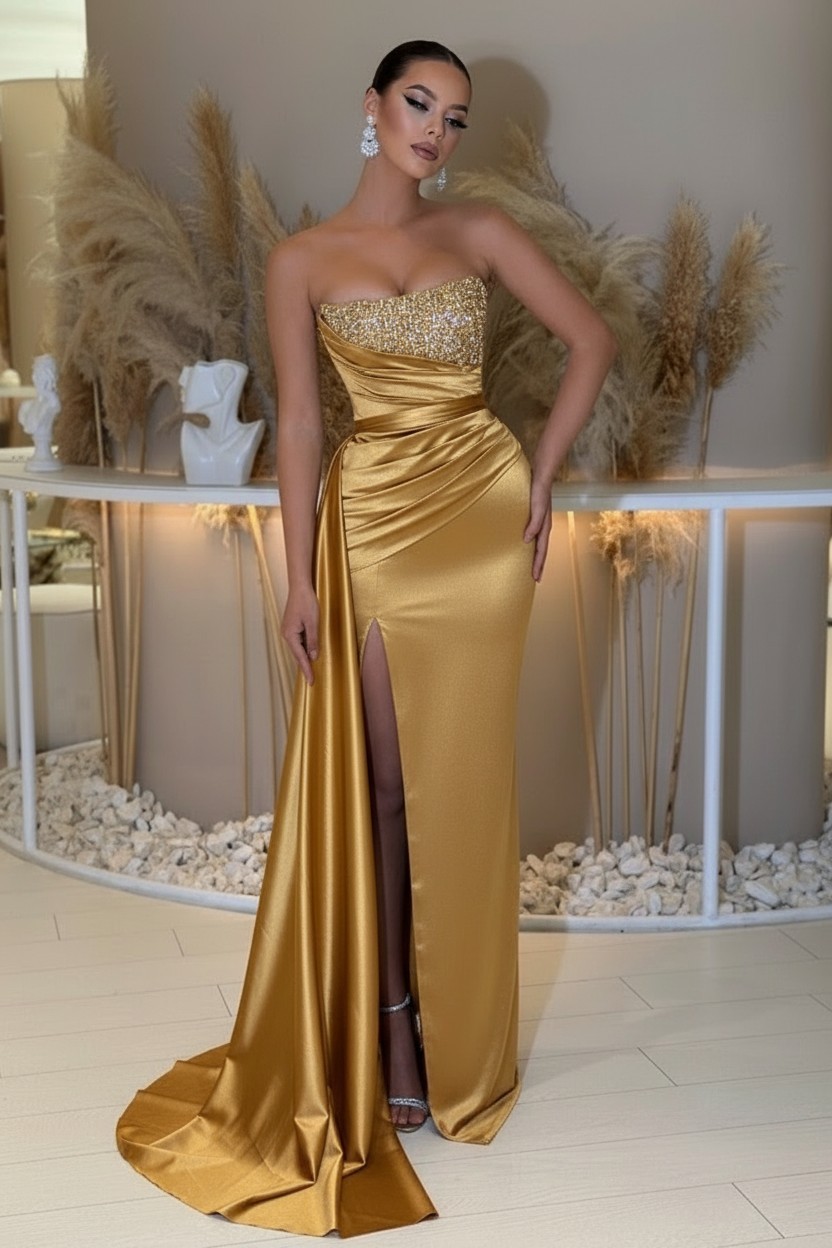 Sage Abendkleider Lang Günstig | Abiballkleider mit Glitzer