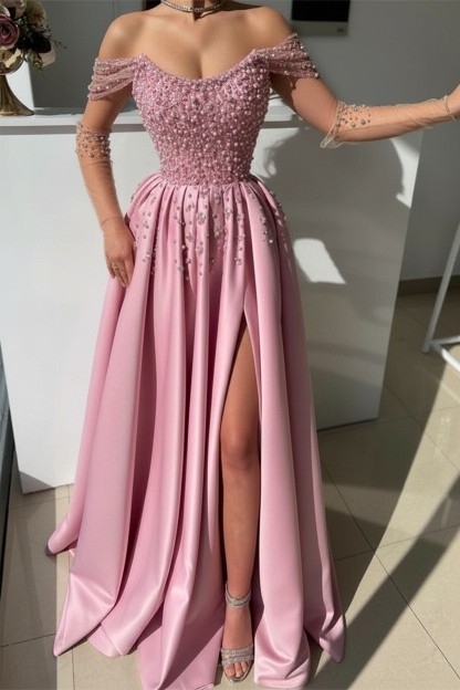 Schöne Abendkleider Lang Dusty Rosa | Abiballkleider mit Glitzer