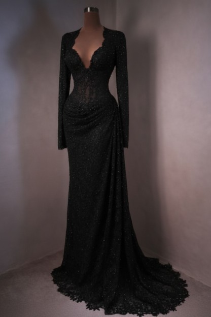 Elegante Abendkleider Lang Himmer Blau Ballkleider mit Ärmel