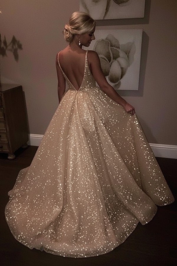 Elegante Abendkleider Lang Weiß Pailletten A Line Abiballkleider Günstig Online