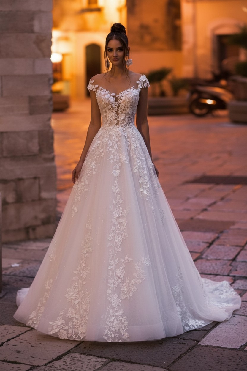 Wunderschöne Hochzeitskleider A Linie | Brautkleider mit Spitze