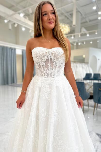 Boho Hochzeitskleider A linie Spitze Brautkleider Brautmoden Online