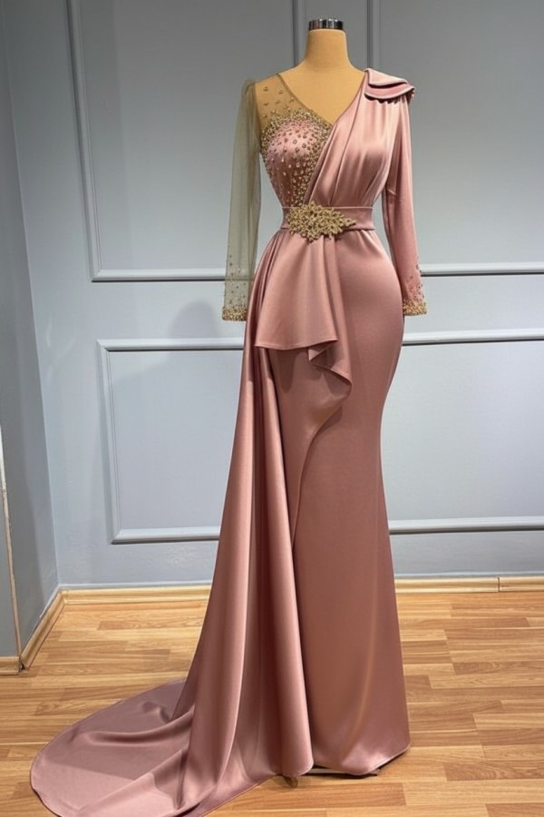 Olive Grun Abendkleider Mit armel | Abiballkleider mit Glitzer | Misshow.de