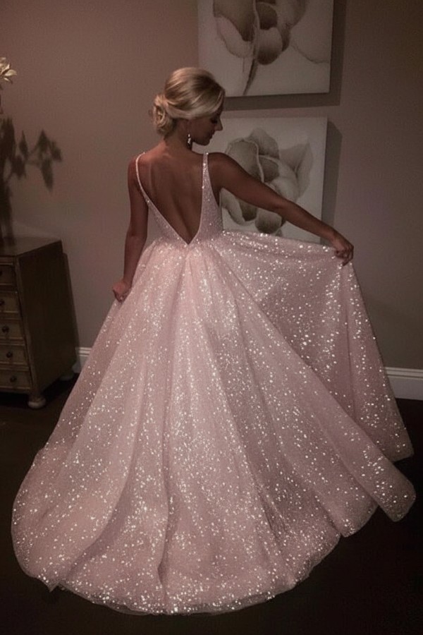 Elegante Abendkleider Lang Weiß Pailletten A Line Abiballkleider Günstig Online
