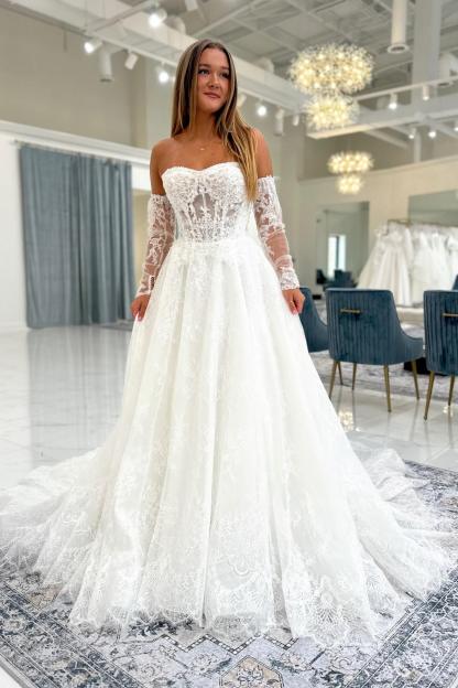 Boho Hochzeitskleider A linie Spitze Brautkleider Brautmoden Online