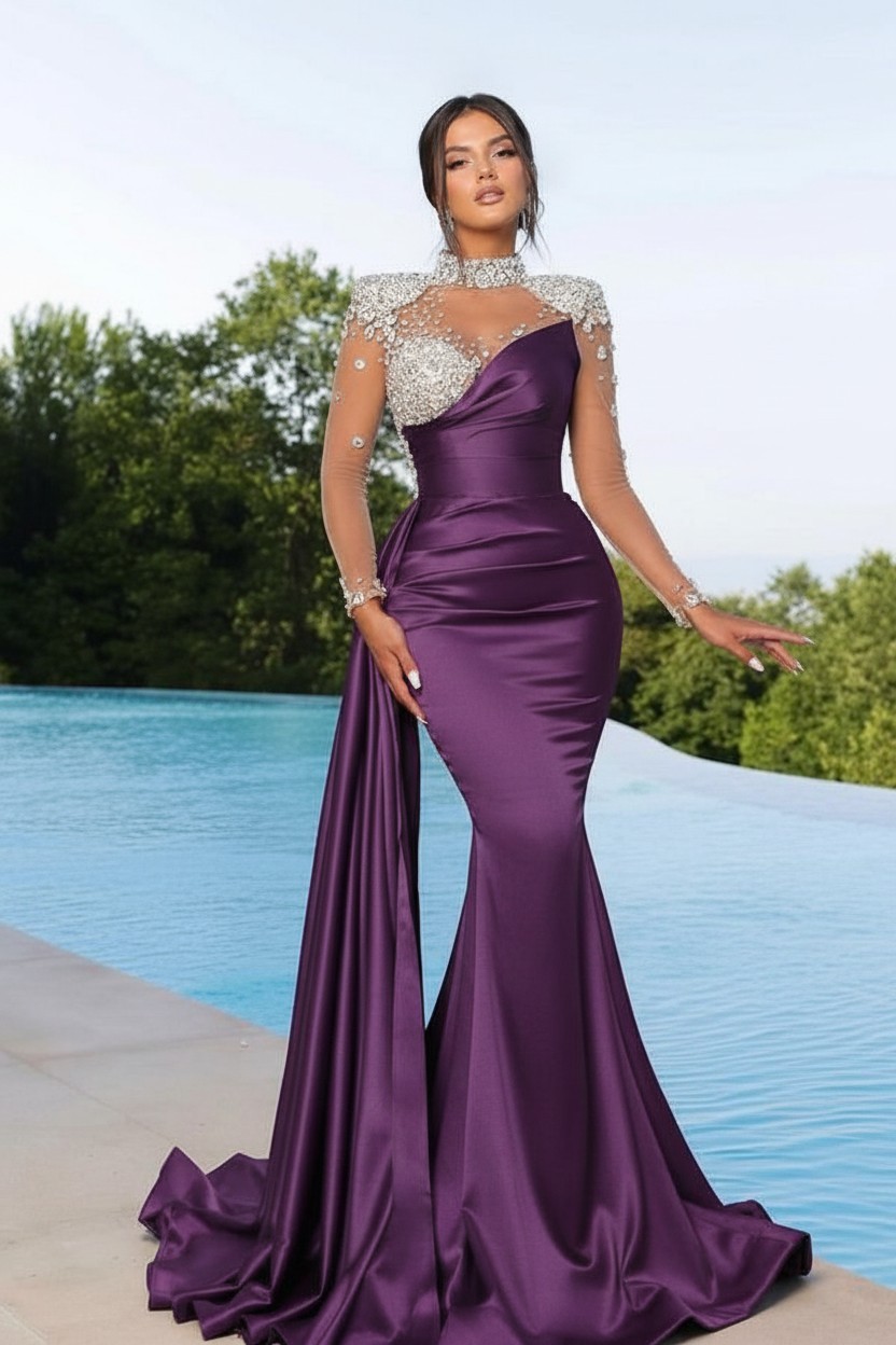 Designer Abendkleider Lang Grün | Abiballkleider mit Ärmel