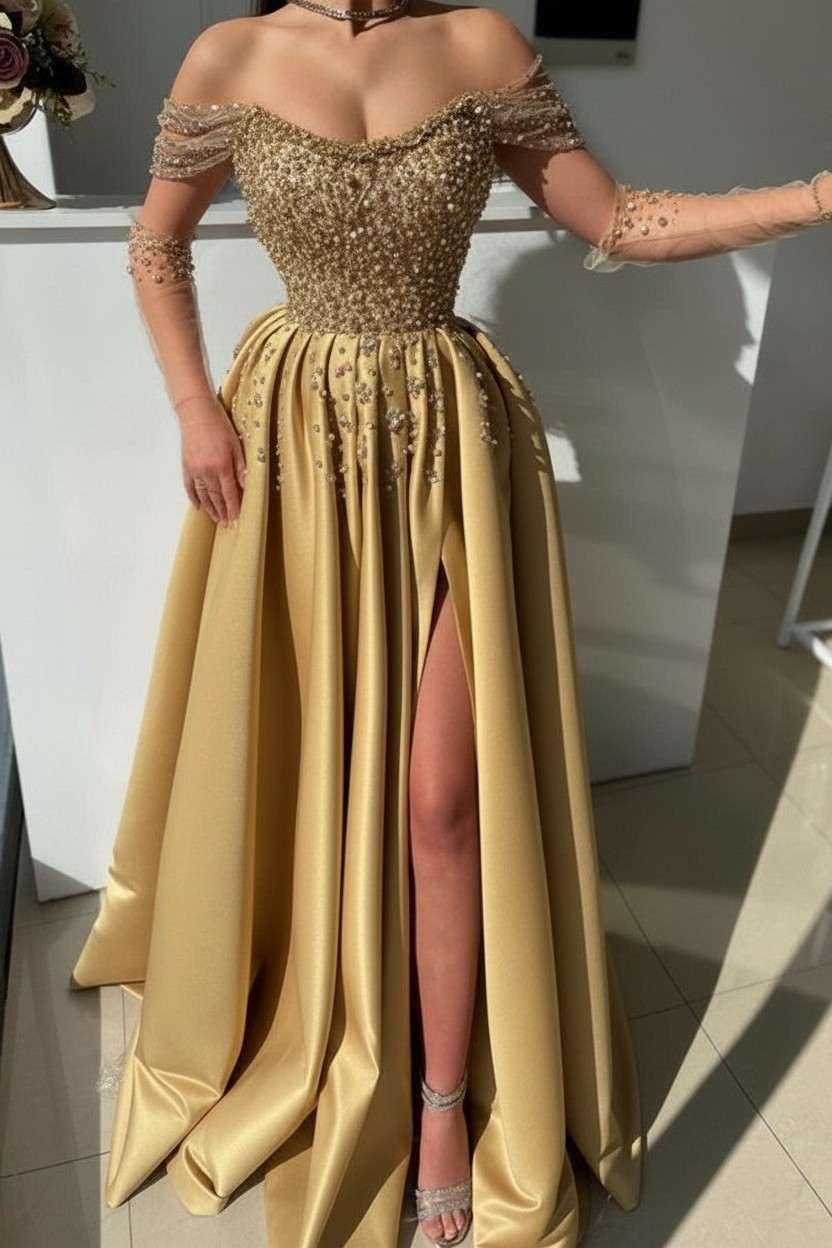 Schöne Abendkleider Lang Dusty Rosa | Abiballkleider mit Glitzer