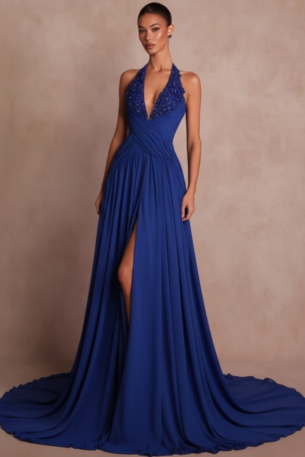 Elegante Abendkleider Lang Braun V Ausschnitt Ballkleider Chiffon