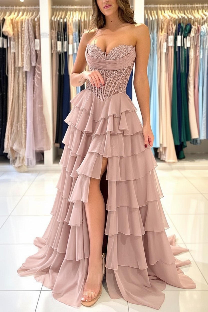 Elegante Abendkleider Lang Blau Ballkleider Mit Spitze