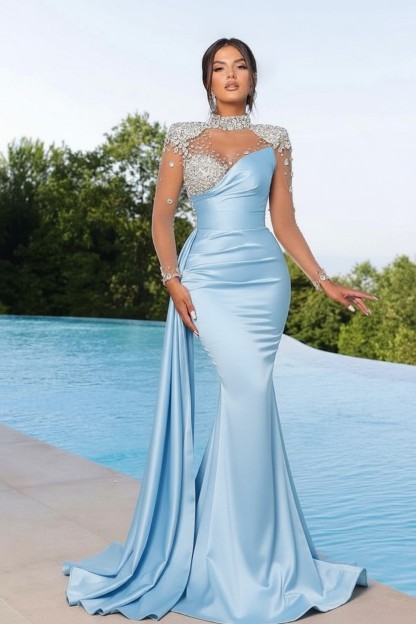 Designer Abendkleider Lang Grün | Abiballkleider mit Ärmel