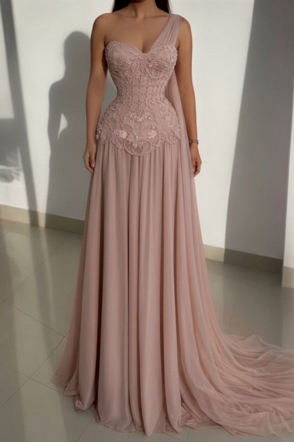 Schöne Abendkleider Lang Rosa Ballkleider mit Spitze