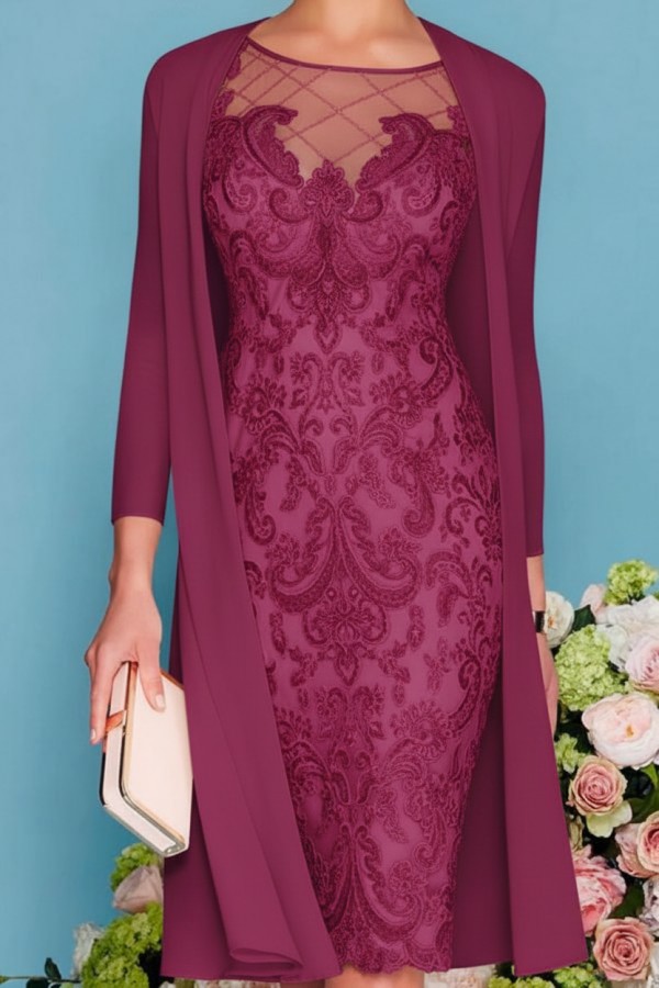 Designer Brautmutterkleider Rosa | 2 Teilige Spitze Kleider Brautmutter