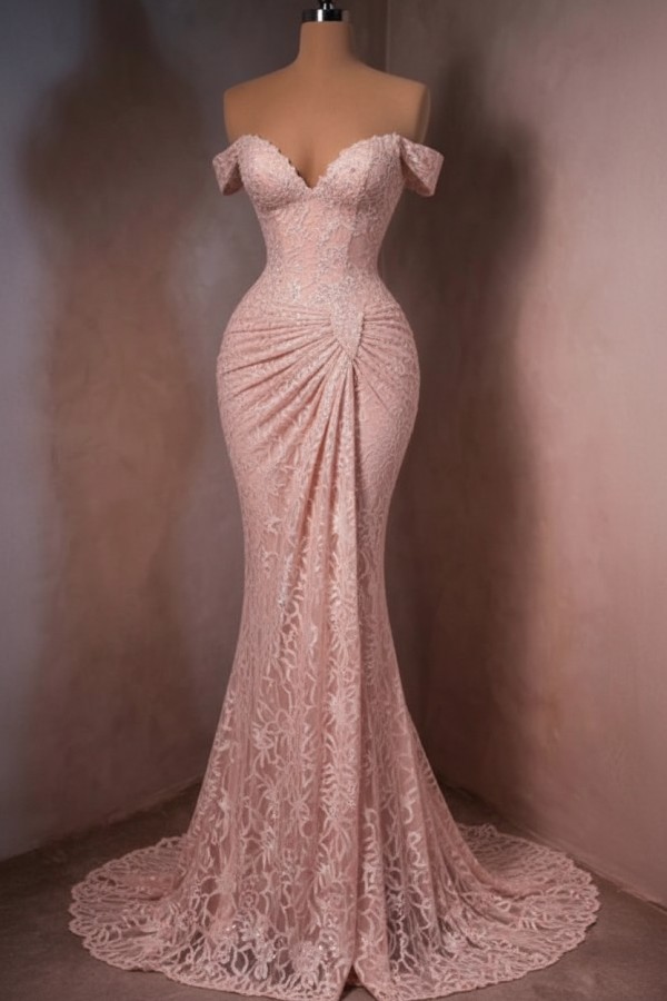 Sexy Abendkleid Lang Rot Spitze Ballkleider Meerjungfrau