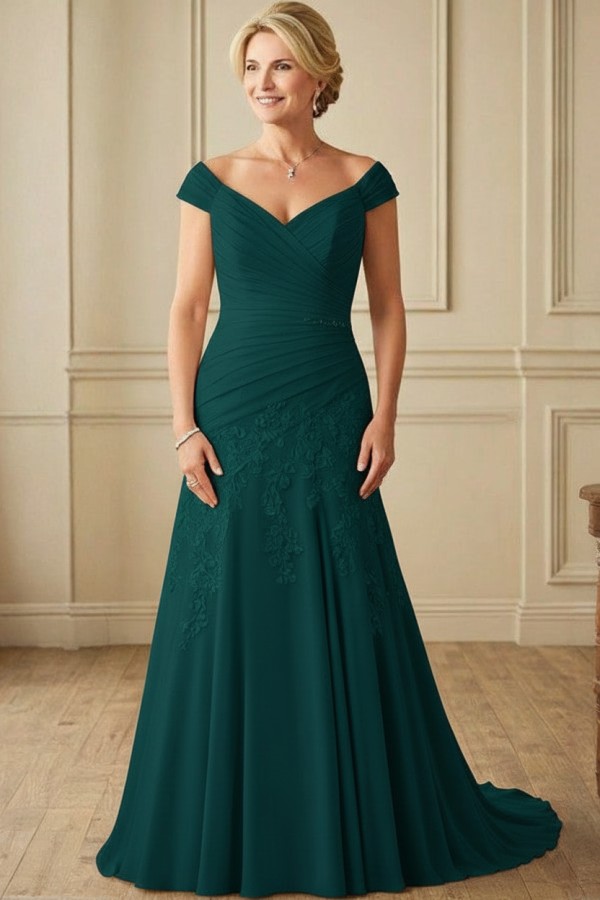 Elegante Brautmutterkleider Lang Chiffon Hochzeitspartykleider Online