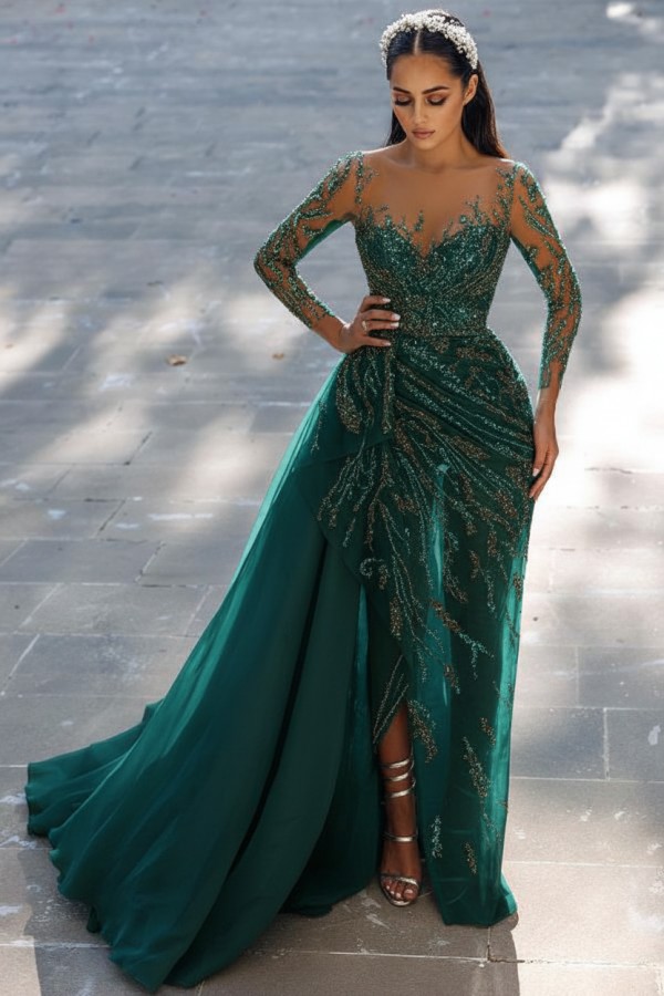 Elegante Abendkleider Lang Glitzer | Blaue Abiballkleider mit Ärmel