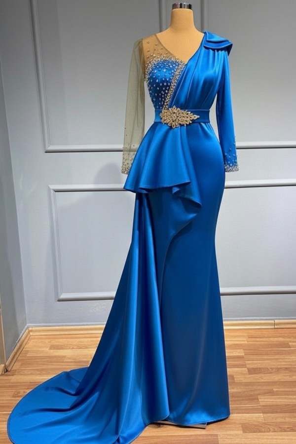 Olive Grün Abendkleider Mit Ärmel | Abiballkleider mit Glitzer