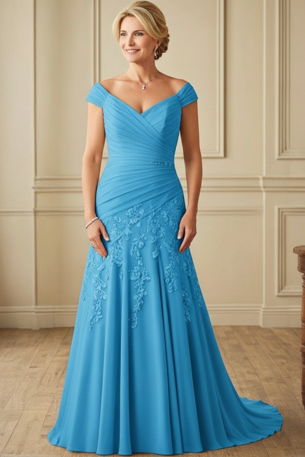 Elegante Brautmutterkleider Lang Chiffon Hochzeitspartykleider Online