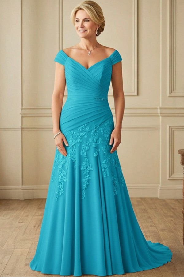 Elegante Brautmutterkleider Lang Chiffon Hochzeitspartykleider Online