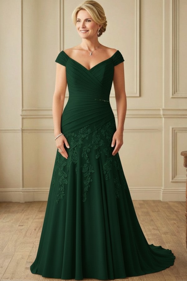 Elegante Brautmutterkleider Lang Chiffon Hochzeitspartykleider Online