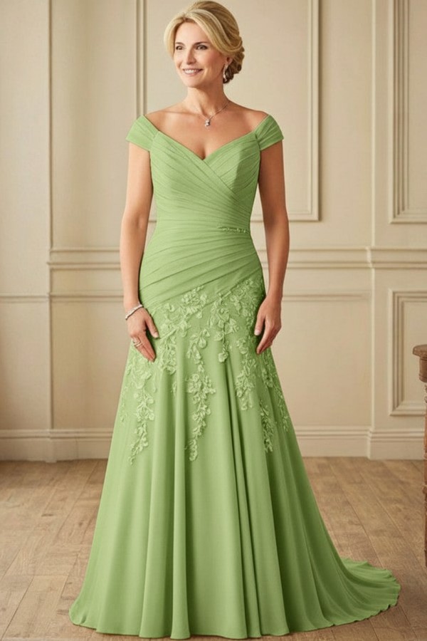 Elegante Brautmutterkleider Lang Chiffon Hochzeitspartykleider Online