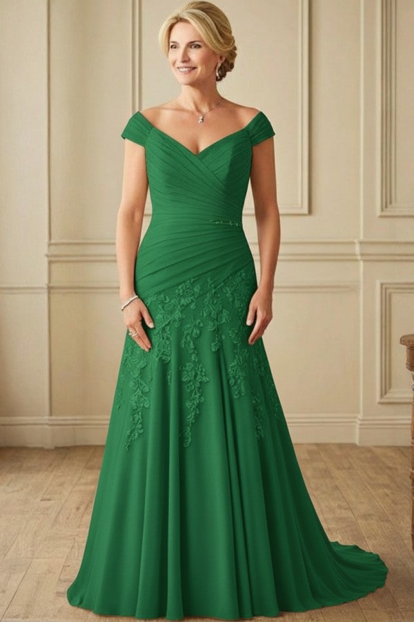 Elegante Brautmutterkleider Lang Chiffon Hochzeitspartykleider Online
