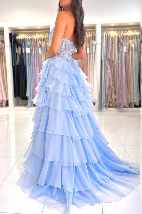 Elegante Abendkleider Lang Blau Ballkleider Mit Spitze