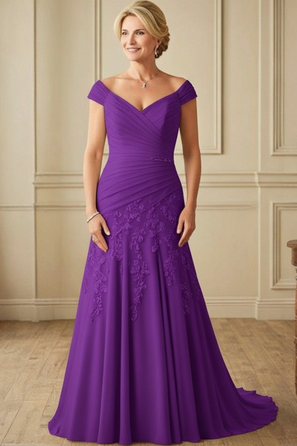 Elegante Brautmutterkleider Lang Chiffon Hochzeitspartykleider Online