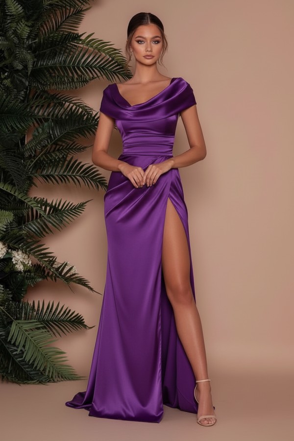 Elegante Ballkleider mit Rüsche | Abiballkleider Lila Lang