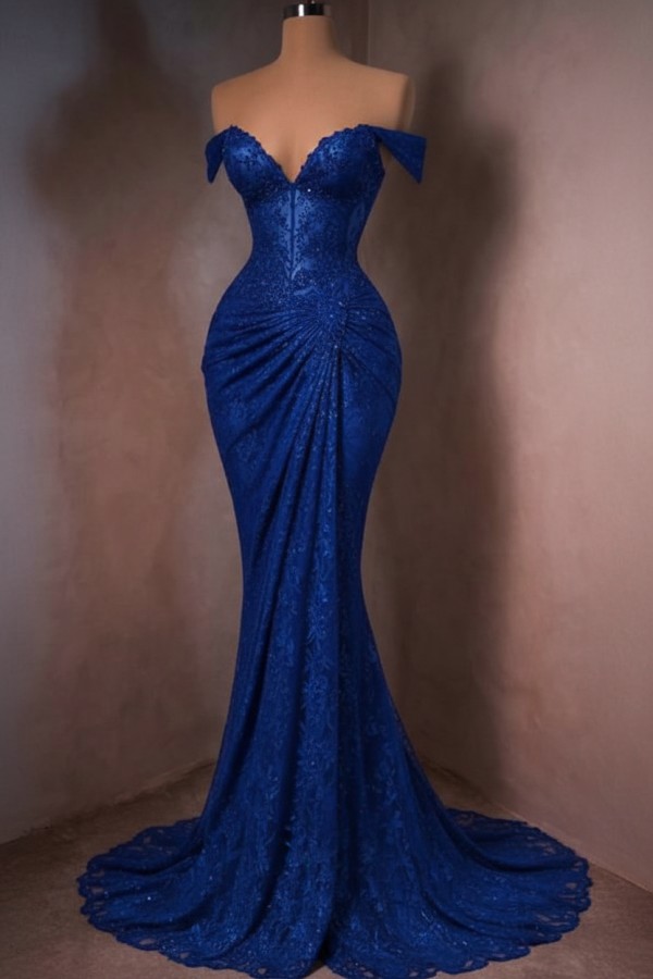Sexy Abendkleid Lang Rot Spitze Ballkleider Meerjungfrau