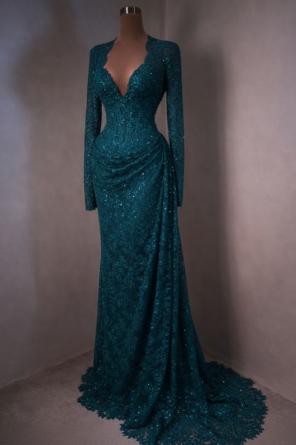 Elegante Abendkleider Lang Himmer Blau Ballkleider mit Ärmel