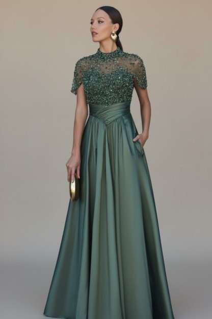 Elegante Abendkleider Lang Dunkel Grün Ballkleider Glitzer Online