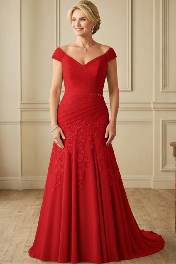 Elegante Brautmutterkleider Lang Chiffon Hochzeitspartykleider Online