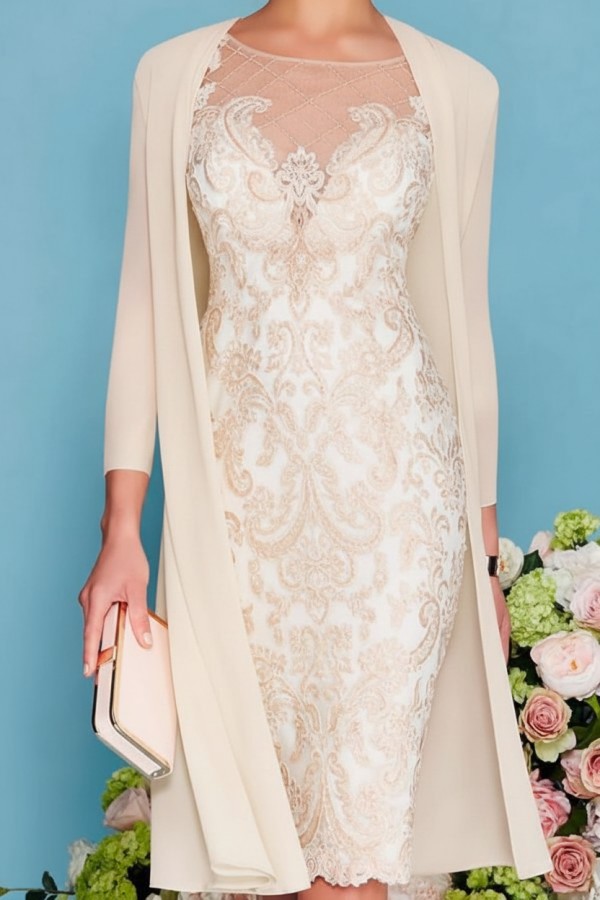Designer Brautmutterkleider Rosa | 2 Teilige Spitze Kleider Brautmutter