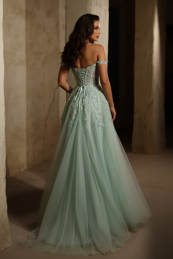 Mint Grün Abendkleid Lang Spitze Ballkleider Günstig Online