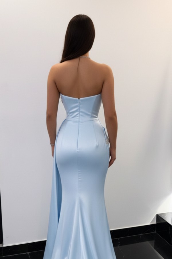 Schlichte Abendkleider Lang Himmel Blau Ballkleid Mit Glitzer