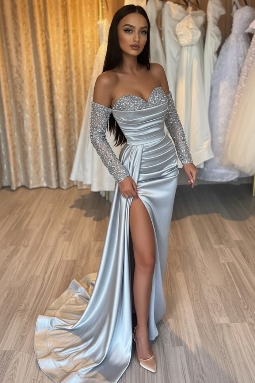 Schwarzes Abendkleid Lang Günstig | Abiballkleider mit Ärmel