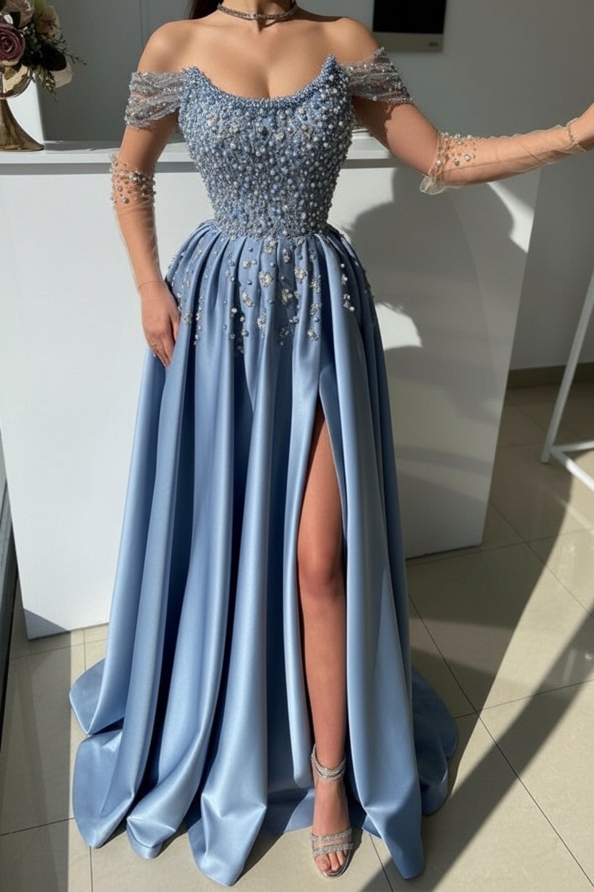 Schöne Abendkleider Lang Dusty Rosa | Abiballkleider mit Glitzer