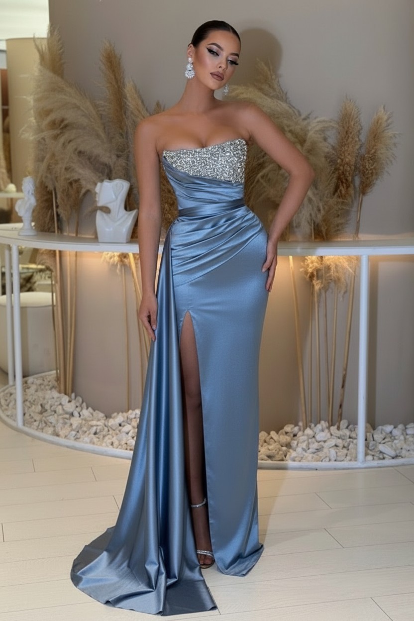 Sage Abendkleider Lang Günstig | Abiballkleider mit Glitzer