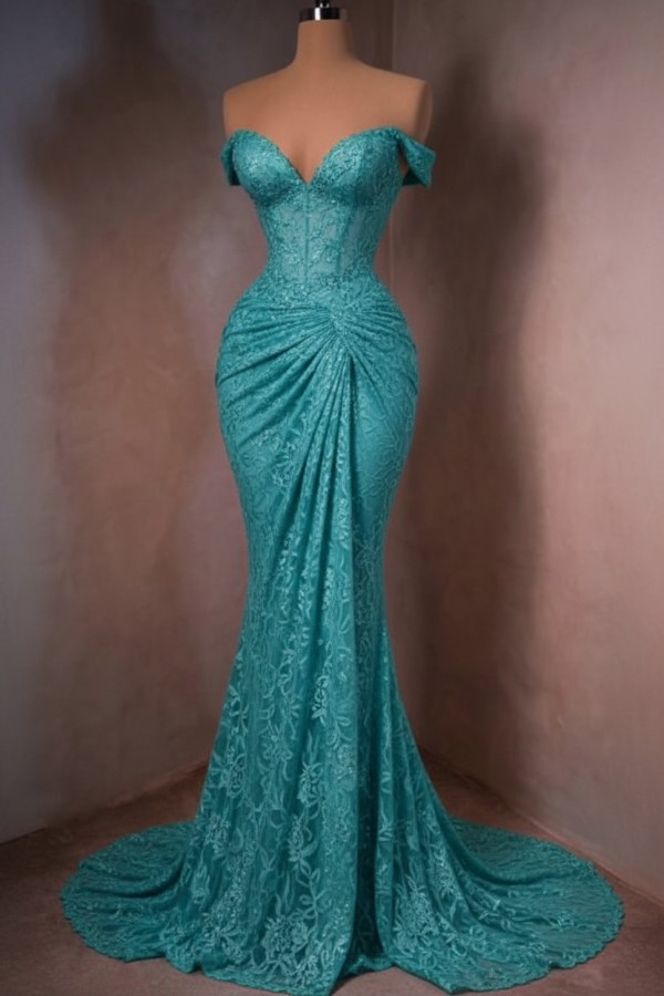 Sexy Abendkleid Lang Rot Spitze Ballkleider Meerjungfrau